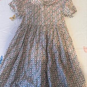 Mini Boden Pink and Green Floral Stripe Cotton Dress